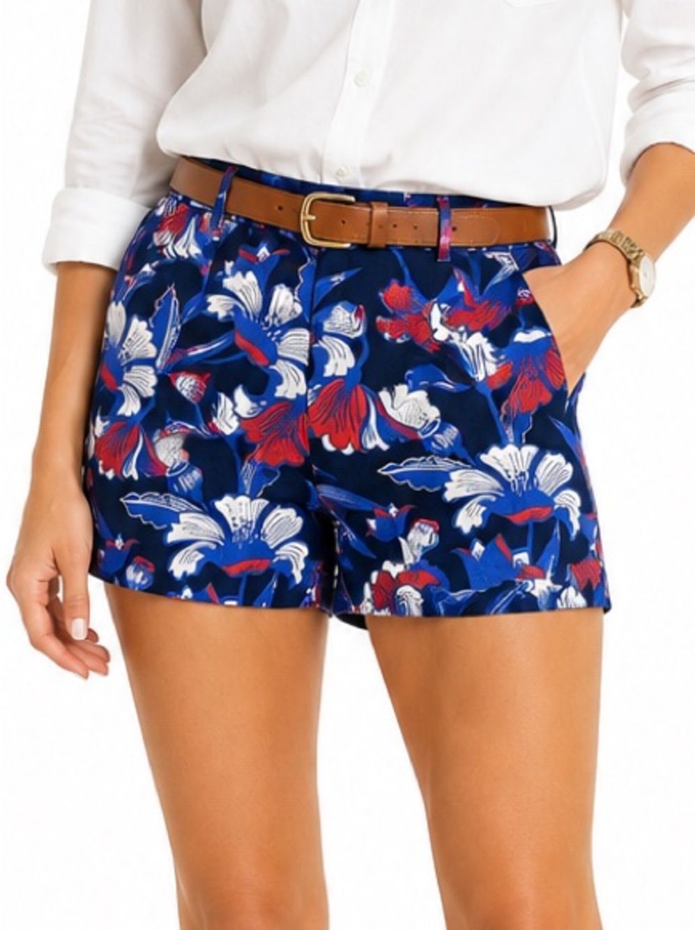 NWT J. Crew Factory Blue Floral Botanical 100% Cotton Chino Shorts Size 10